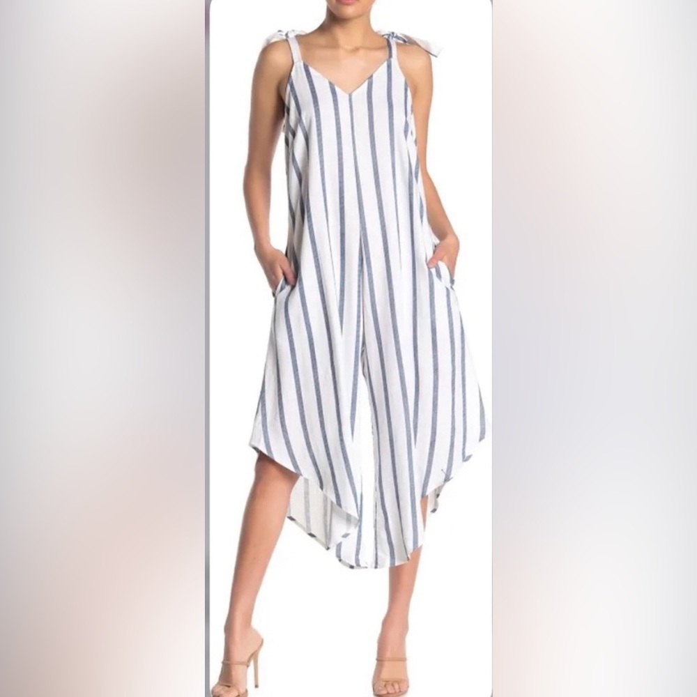 MSK White & Blue Striped Tie-Shoulder V-Neck Camisole
